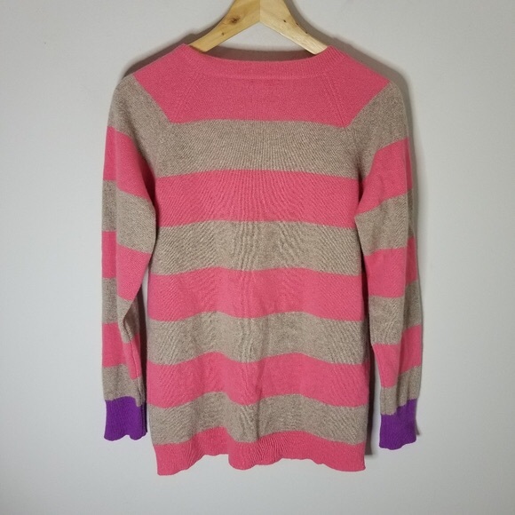 Striped Pink and Tan V-Neck Sweater - Picture 2 of 5